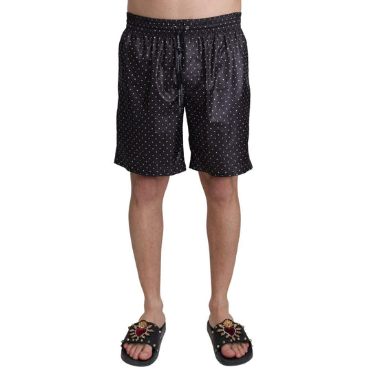 Dolce & Gabbana Chic Black Polka Dot Men's Swim Trunks black-polka-dot-print-beachwear-swimwear