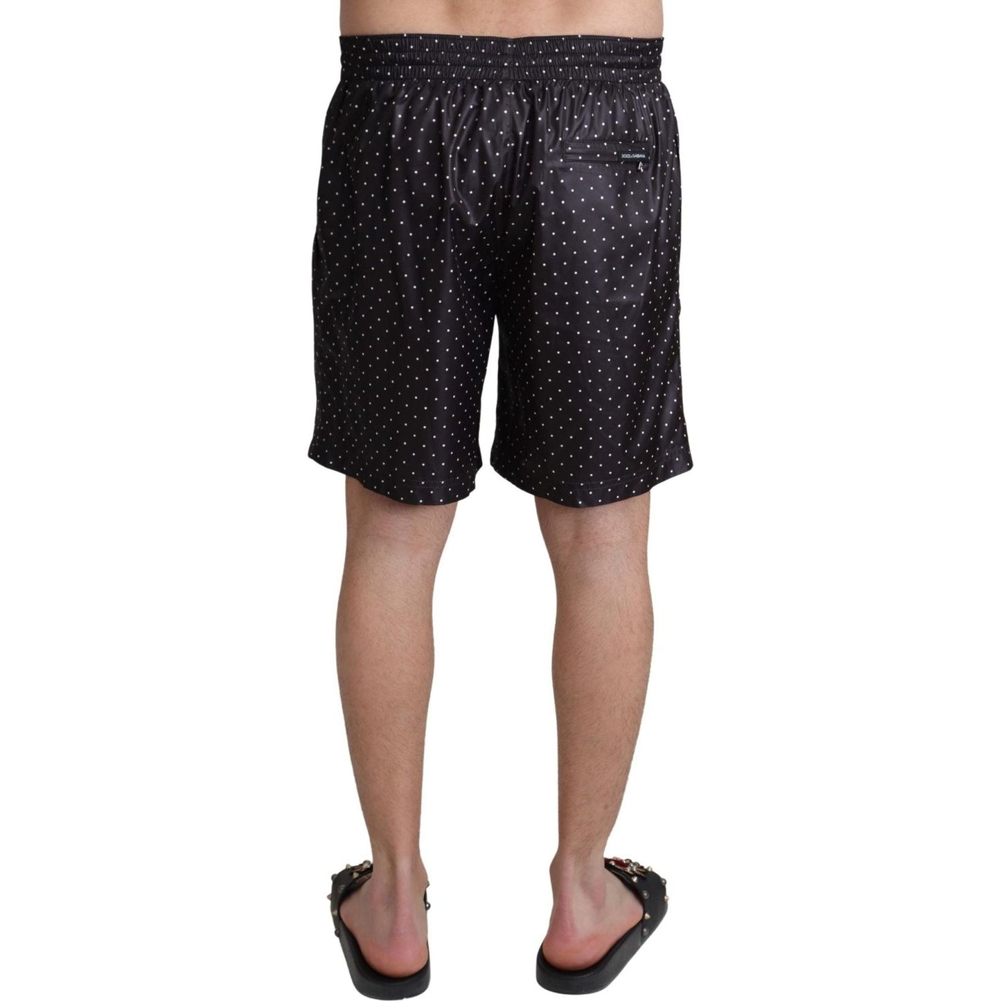 Dolce & Gabbana Chic Black Polka Dot Men's Swim Trunks black-polka-dot-print-beachwear-swimwear