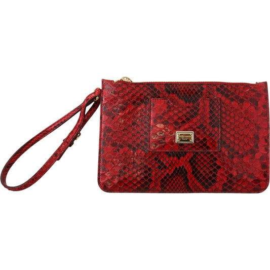Dolce & Gabbana Elegant Red Leather Ayers Snake Clutch red-leather-ayers-clutch-purse-wristlet-hand