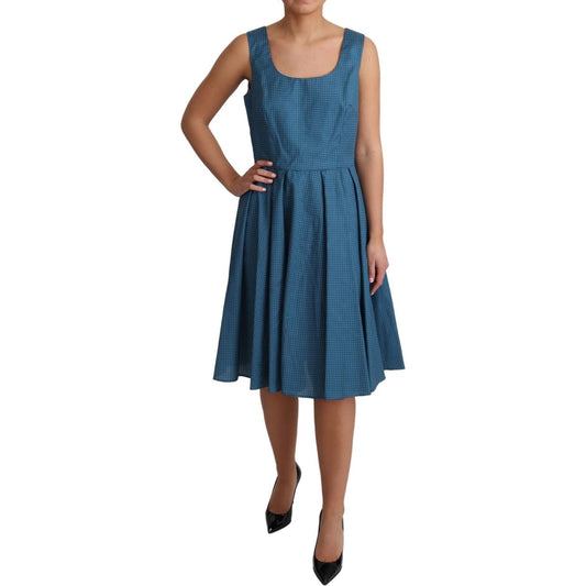 Dolce & Gabbana Blue Polka Dotted Sleeveless A-Line Dress blue-polka-dotted-cotton-a-line-dress-2