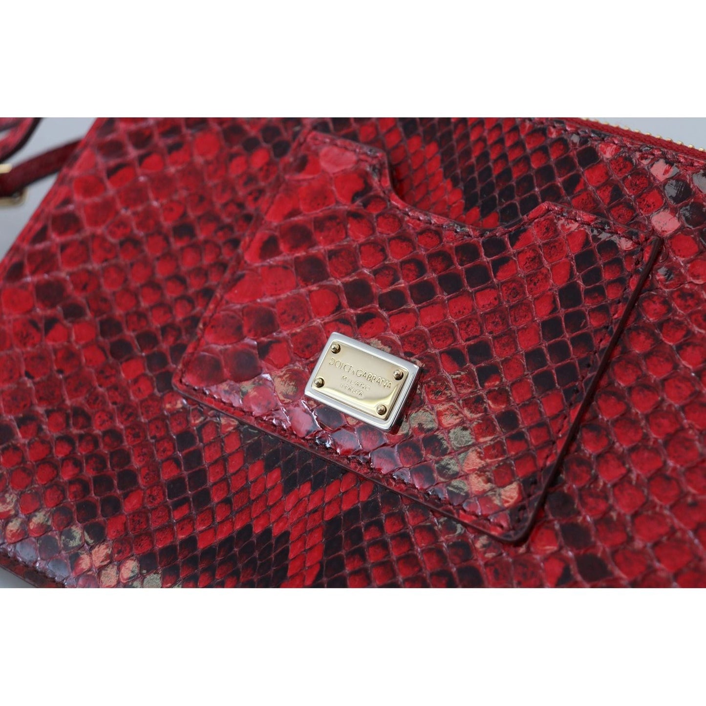 Dolce & Gabbana Elegant Red Leather Ayers Snake Clutch red-leather-ayers-clutch-purse-wristlet-hand