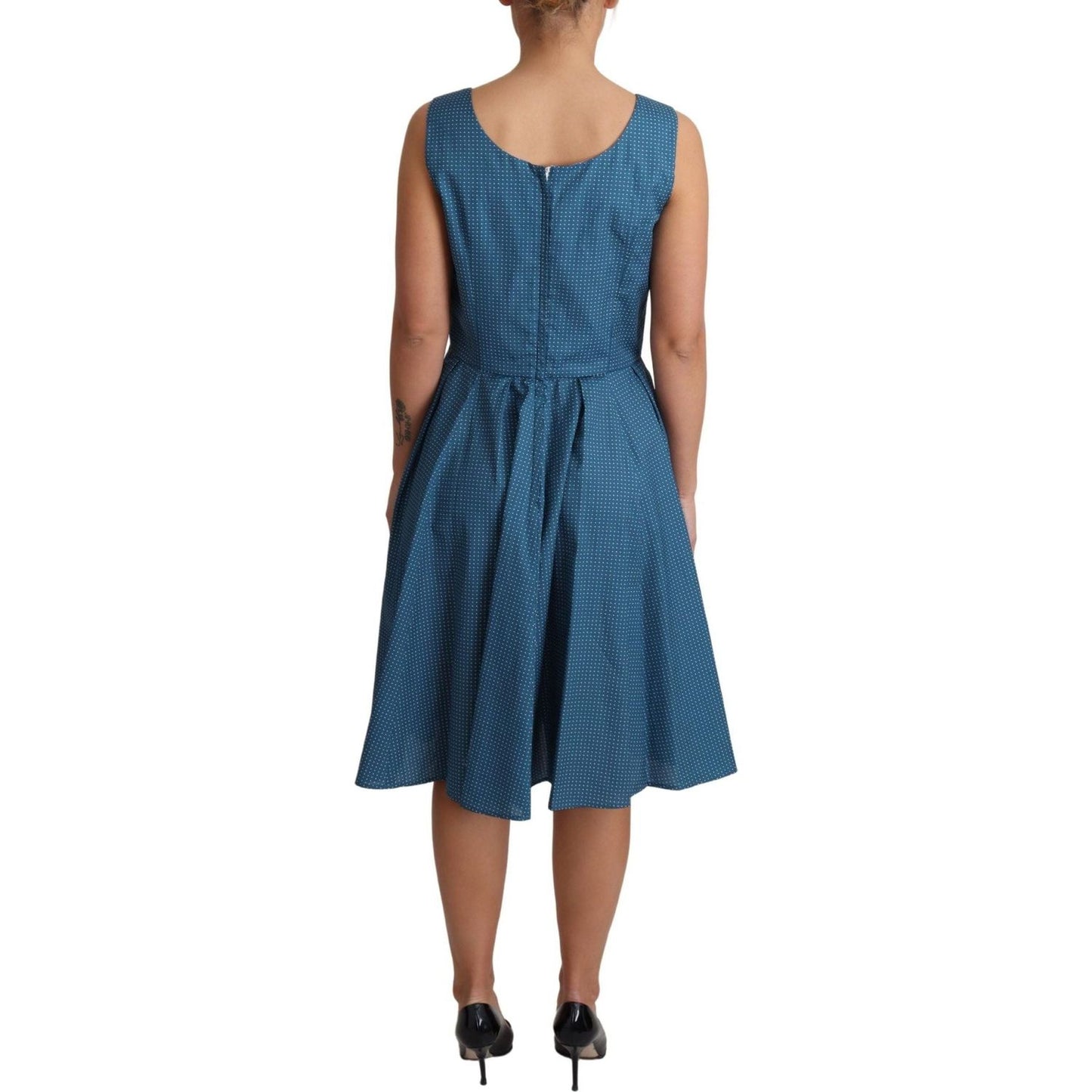 Dolce & Gabbana Blue Polka Dotted Sleeveless A-Line Dress blue-polka-dotted-cotton-a-line-dress-2