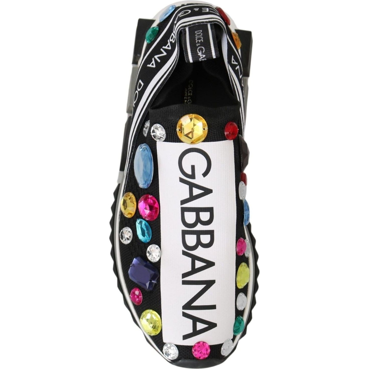 Dolce & Gabbana Black Crystal-Embellished Low Top Sneakers black-multicolor-crystal-sneakers-shoes