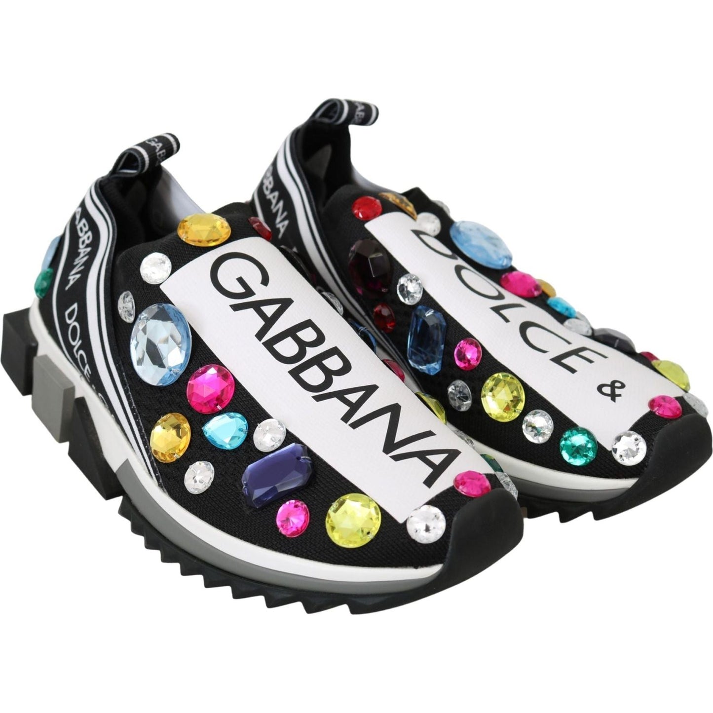 Dolce & Gabbana Black Crystal-Embellished Low Top Sneakers black-multicolor-crystal-sneakers-shoes