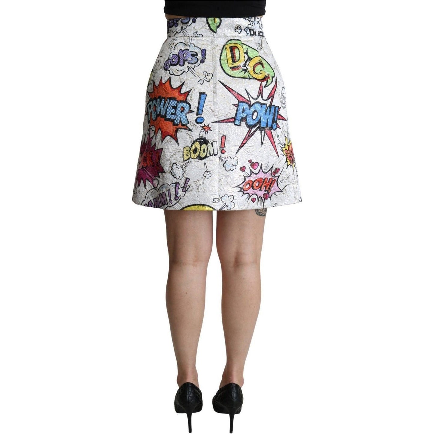 Dolce & Gabbana Chic Cartoon Brocade Mini Skirt white-cartoon-brocade-a-line-high-waist-skirt