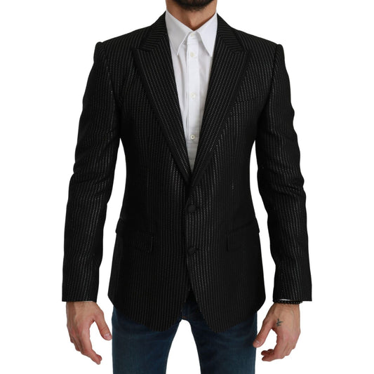 Dolce & Gabbana Elegant Slim Fit Formal Jacket Blazer black-striped-single-breasted-martini-blazer