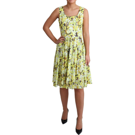 Dolce & Gabbana Elegant Yellow Floral A-Line Sleeveless Dress yellow-floral-cotton-stretch-gown-dress IMG_1173-scaled-a4e6ccc1-9ae.jpg