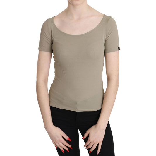 GF Ferre Chic Gray Nylon Tank Top with Designer Flair gray-100-nylon-short-sleeve-casual-tank-top-blouse