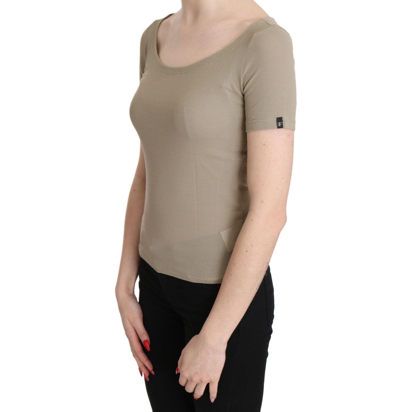 GF Ferre Chic Gray Nylon Tank Top with Designer Flair gray-100-nylon-short-sleeve-casual-tank-top-blouse