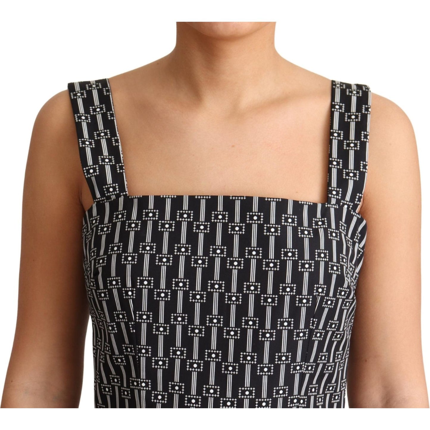 Dolce & Gabbana Elegant Sleeveless Geometric A-line Dress black-white-pattern-cotton-a-line-dress