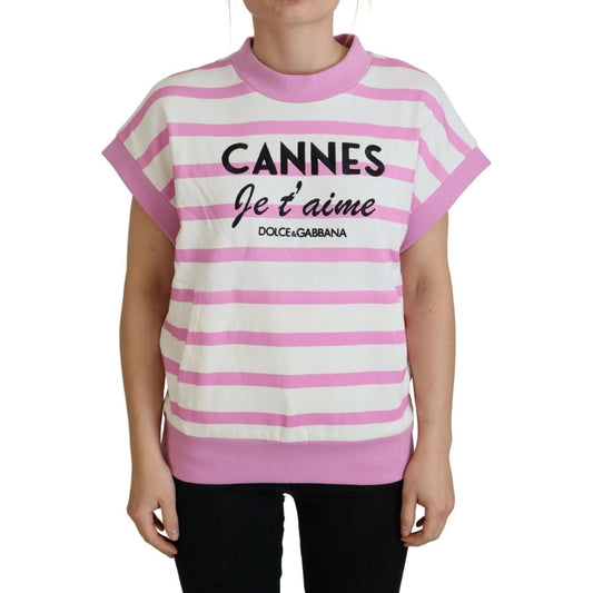 Dolce & Gabbana Exclusive Striped Cotton Crew Neck Tee white-pink-cannes-exclusive-t-shirt