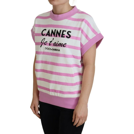 Dolce & Gabbana Exclusive Striped Cotton Crew Neck Tee white-pink-cannes-exclusive-t-shirt