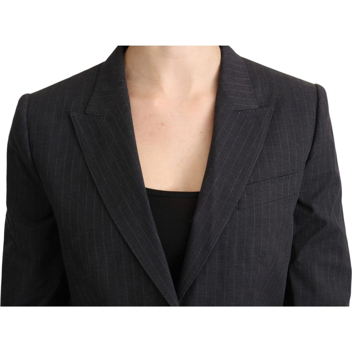 Dolce & Gabbana Elegant Gray Striped Cotton Blazer Coats & Jackets gray-single-breasted-blazer-cotton-jacket