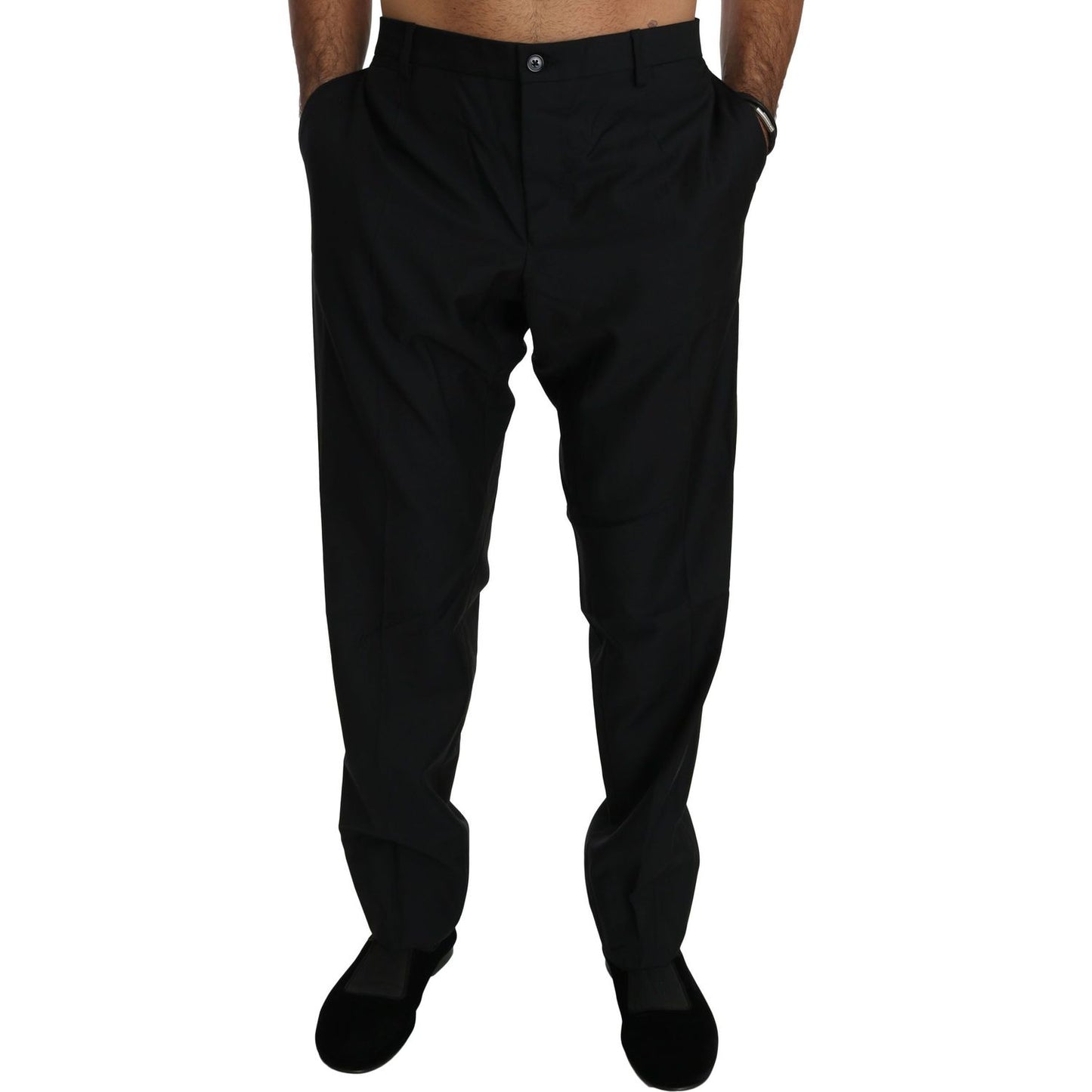 Dolce & Gabbana Elegant Black Virgin Wool Dress Pants black-dress-formal-trouser-men-wool-pants Jeans & Pants IMG_1227-scaled-1da519b8-917.jpg