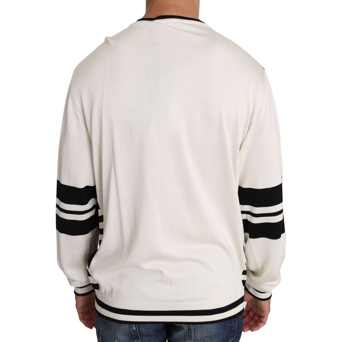 Dolce & Gabbana New York Jazz Sequined Silk Sweater white-jazz-sequined-guitar-pullover-top-sweater