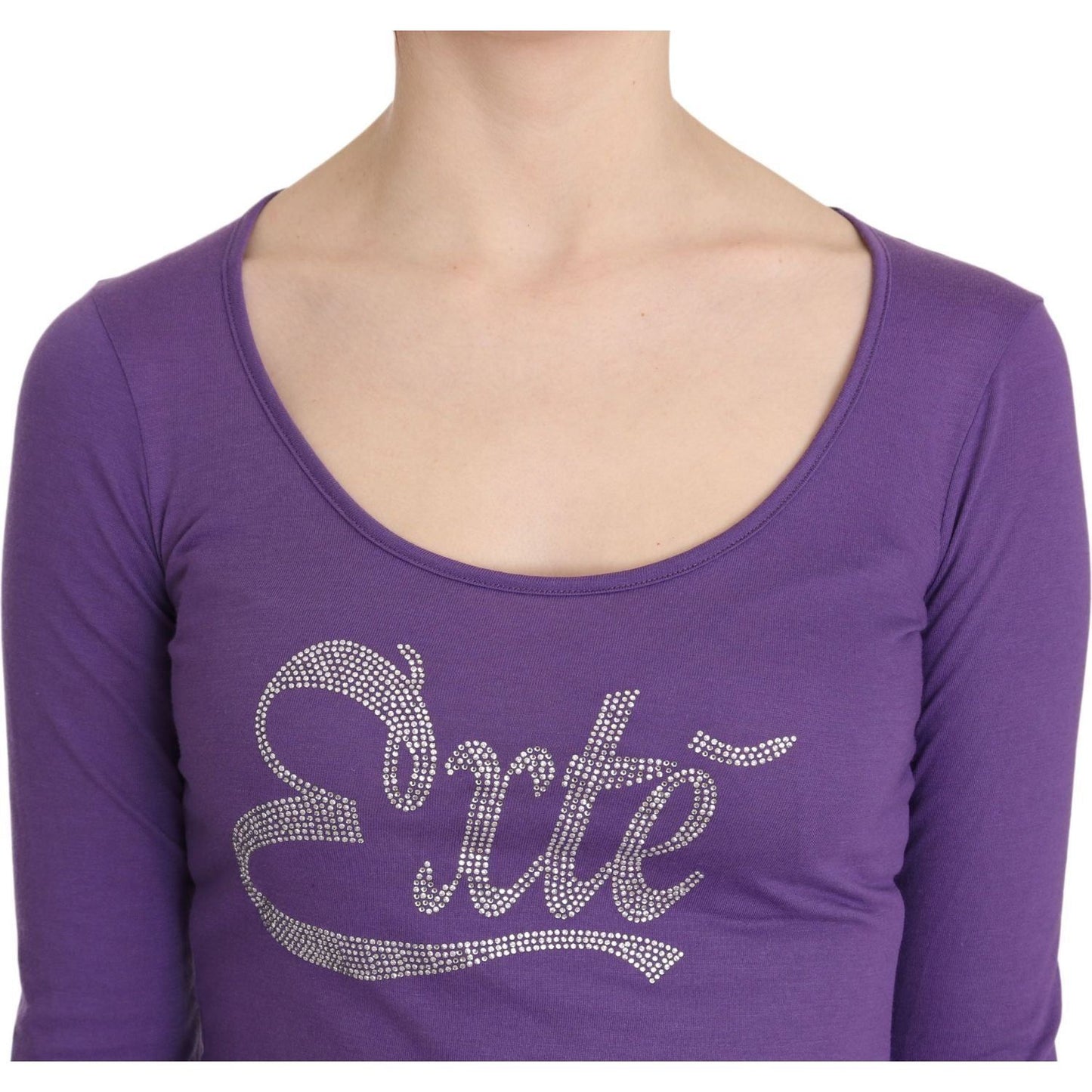 Exte Elegant Purple Crystal Embellished Long Sleeve Top purple-exte-crystal-embellished-long-sleeve-top-blouse