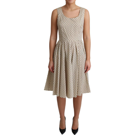 Dolce & Gabbana Elegant Polka Dot Sleeveless A-Line Dress Dresses beige-polka-dotted-cotton-a-line-dress IMG_1236-1-scaled-1c063faa-bbd.jpg