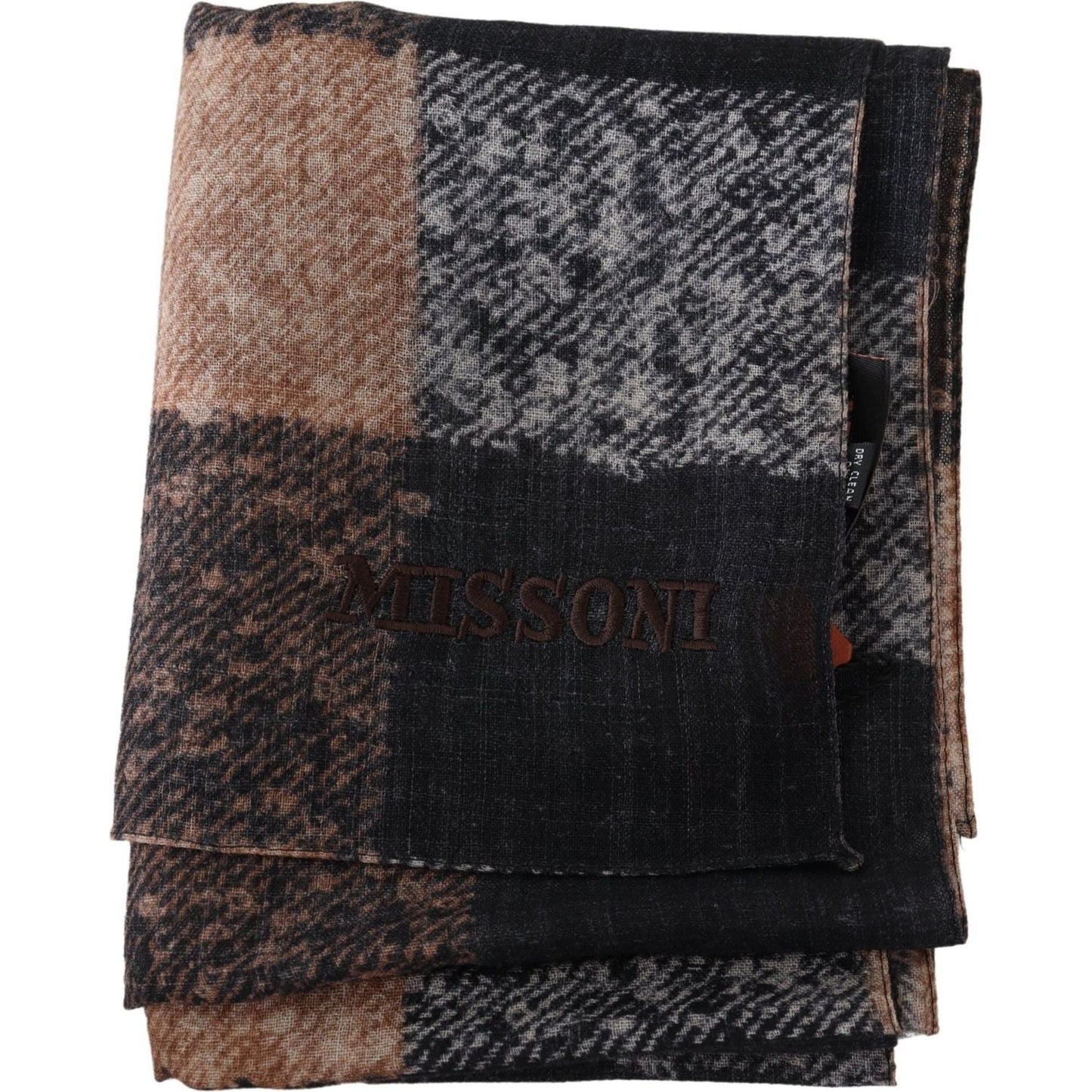 Missoni Plaid Wool Scarf with Logo Embroidery multicolor-plaid-wool-unisex-neck-wrap-shawl-logo-scarf