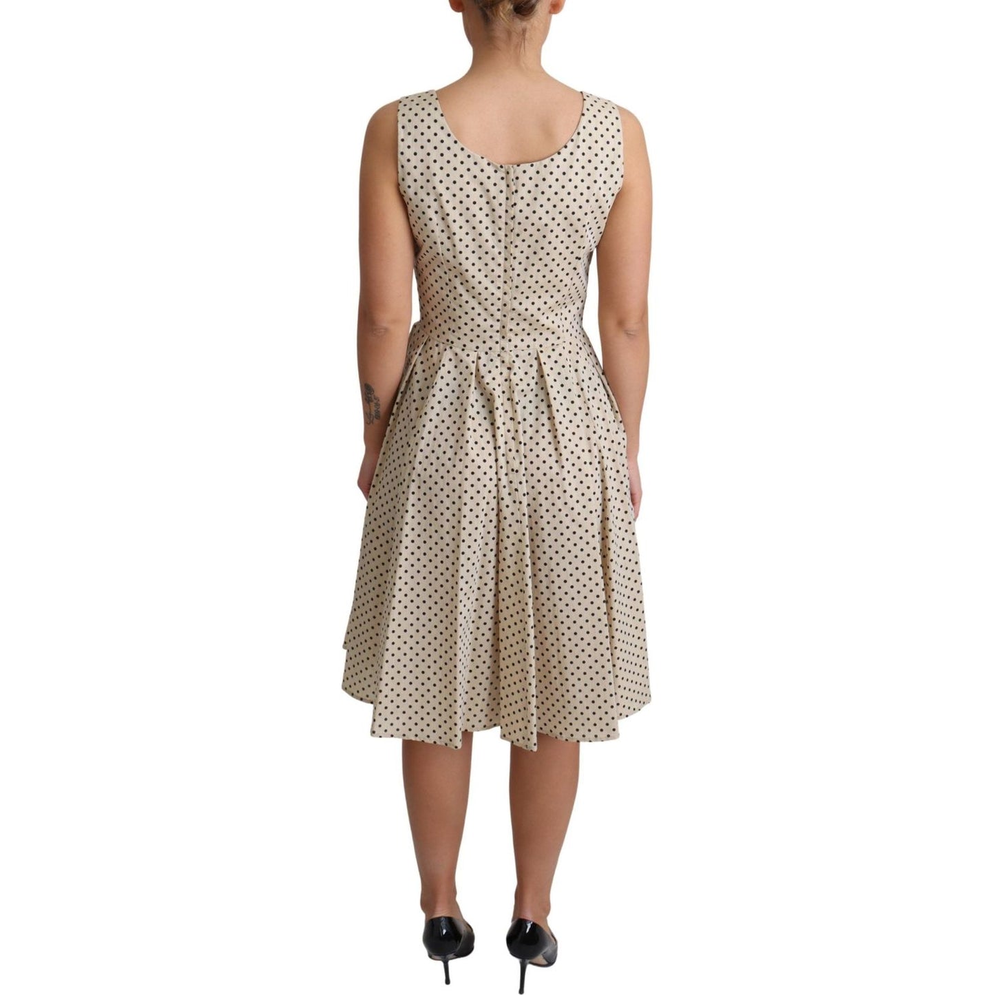 Dolce & Gabbana Elegant Polka Dot Sleeveless A-Line Dress Dresses beige-polka-dotted-cotton-a-line-dress