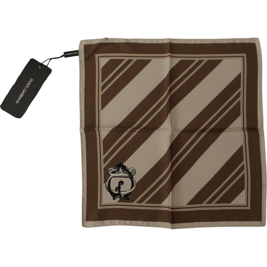 Dolce & Gabbana Elegant Striped Silk Men's Scarf brown-stripes-dg-logo-square-mens-handkerchief-scarf