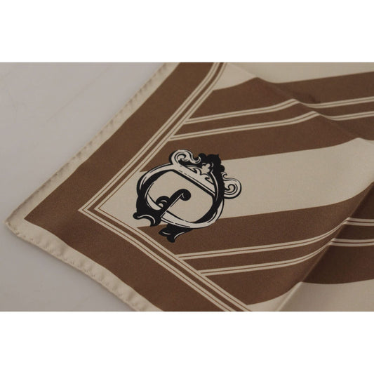 Dolce & Gabbana Elegant Striped Silk Men's Scarf brown-stripes-dg-logo-square-mens-handkerchief-scarf
