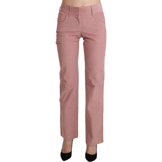 Ermanno Scervino Chic Pink Mid Waist Straight Trousers pink-mid-waist-straight-trouser-cotton-pants