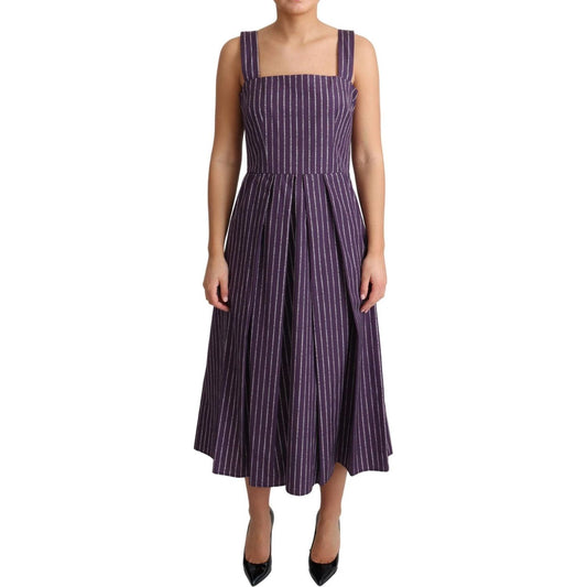 Dolce & Gabbana Elegant Sleeveless A-Line Purple Stripe Dress purple-striped-cotton-a-line-stretch-dress