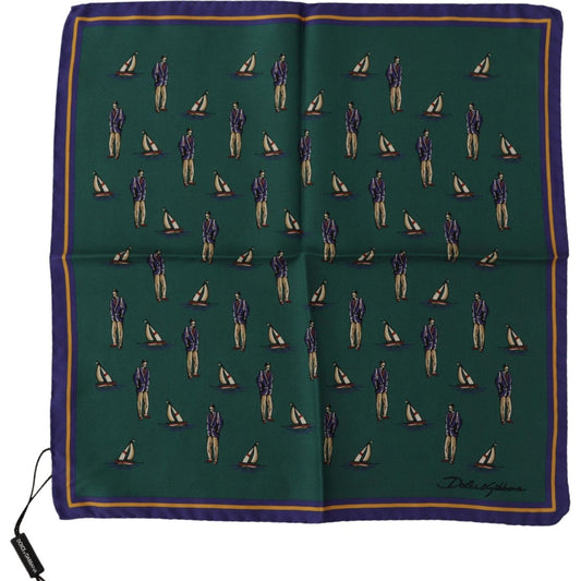 Dolce & Gabbana Elegant Green Silk Men's Square Scarf green-printed-dg-logo-mens-square-handkerchief-scarf