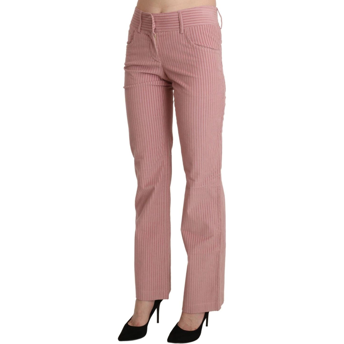 Ermanno Scervino Chic Pink Mid Waist Straight Trousers pink-mid-waist-straight-trouser-cotton-pants