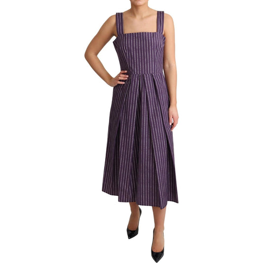 Dolce & Gabbana Elegant Sleeveless A-Line Purple Stripe Dress purple-striped-cotton-a-line-stretch-dress IMG_1259-scaled-8730c596-5cd.jpg