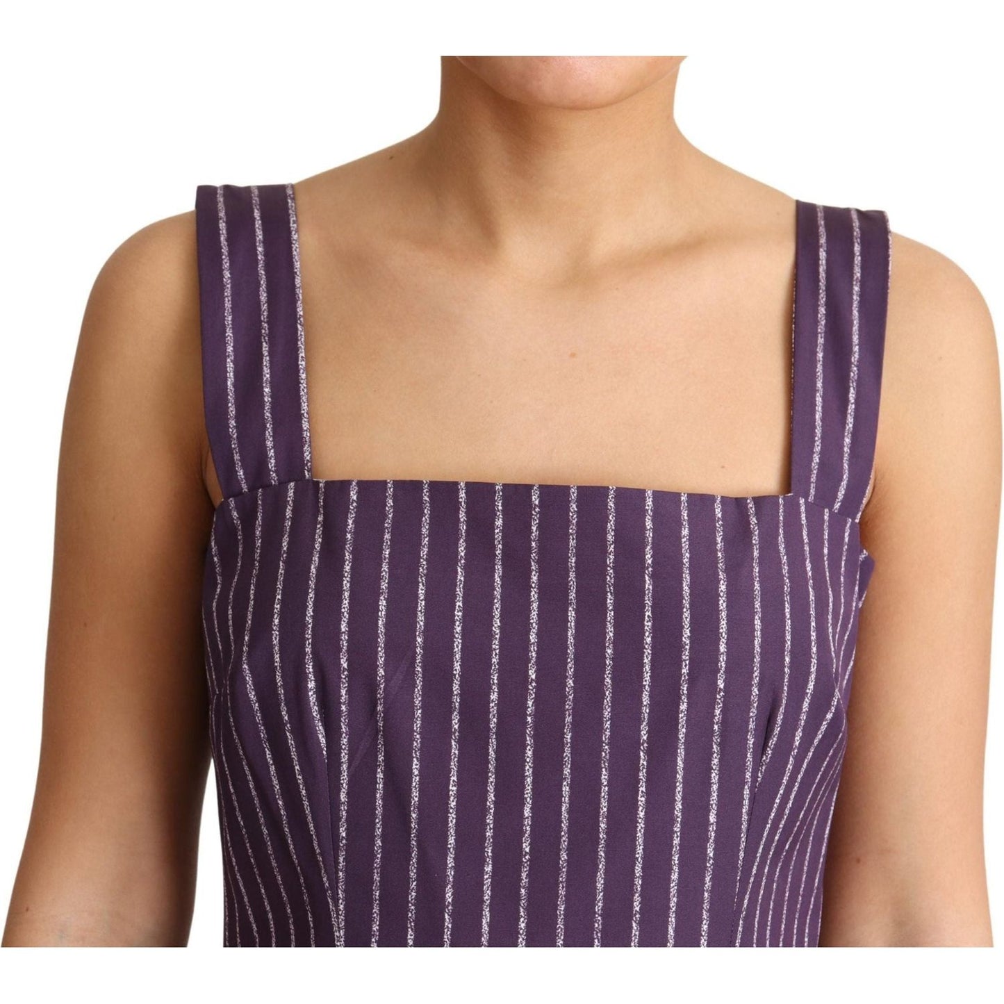 Dolce & Gabbana Elegant Sleeveless A-Line Purple Stripe Dress purple-striped-cotton-a-line-stretch-dress