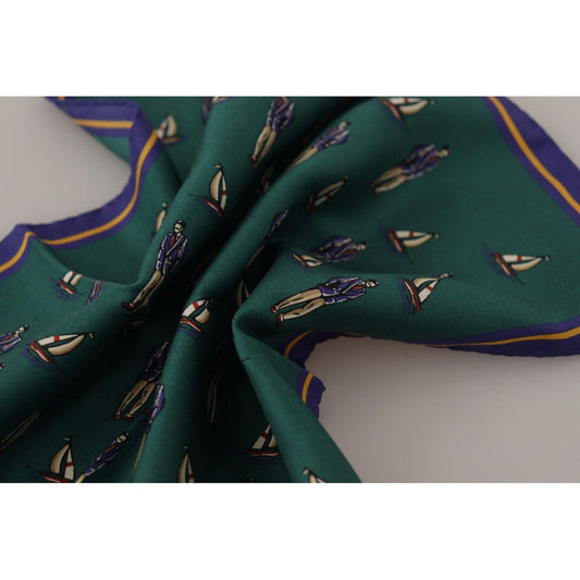 Dolce & Gabbana Elegant Green Silk Men's Square Scarf green-printed-dg-logo-mens-square-handkerchief-scarf