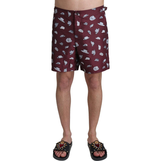Dolce & Gabbana Elegant Maroon Swim Trunks maroon-hats-print-beachwear-shorts-swimwear-1