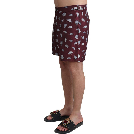 Dolce & Gabbana Elegant Maroon Swim Trunks maroon-hats-print-beachwear-shorts-swimwear-1