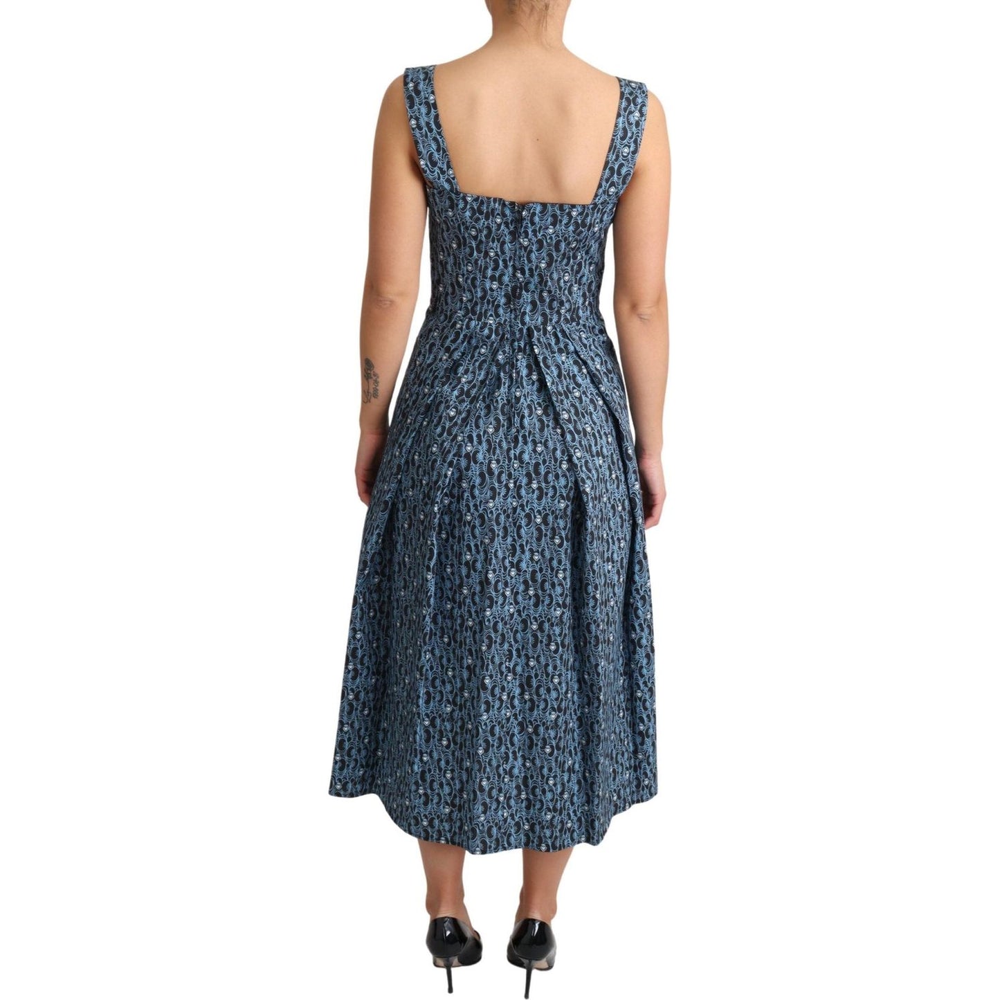 Dolce & Gabbana Elegant Sleeveless A-line Blue Heart Dress blue-heart-cotton-a-line-stretch-dress