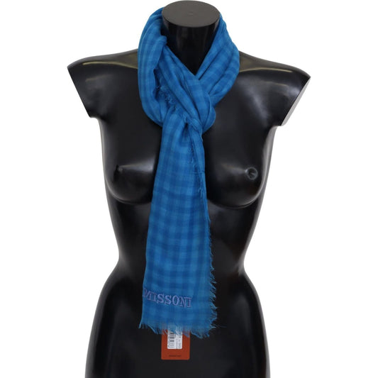 Missoni Chic Checkered Cashmere Scarf blue-checkered-cashmere-unisex-wrap-fringes-scarf