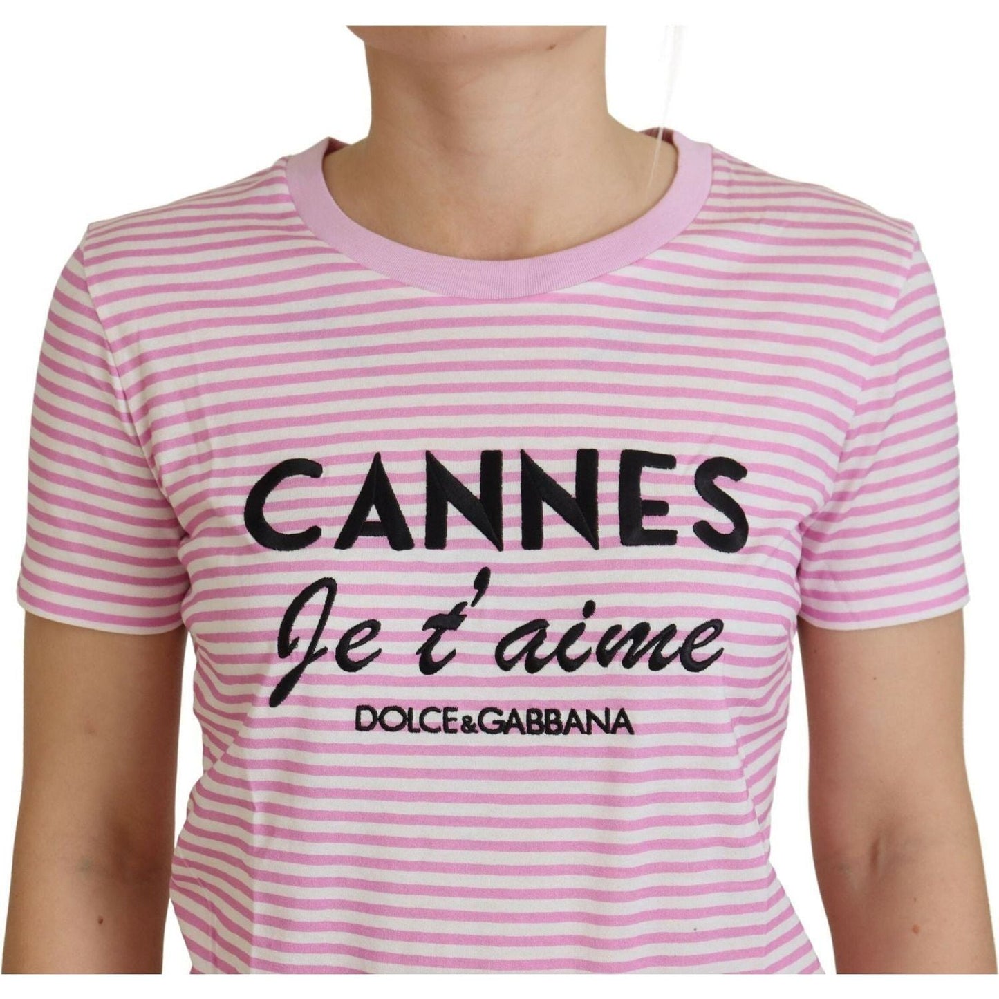 Dolce & Gabbana Exclusive Striped Love Affair Cotton Tee white-pink-cannes-exclusive-t-shirt-1