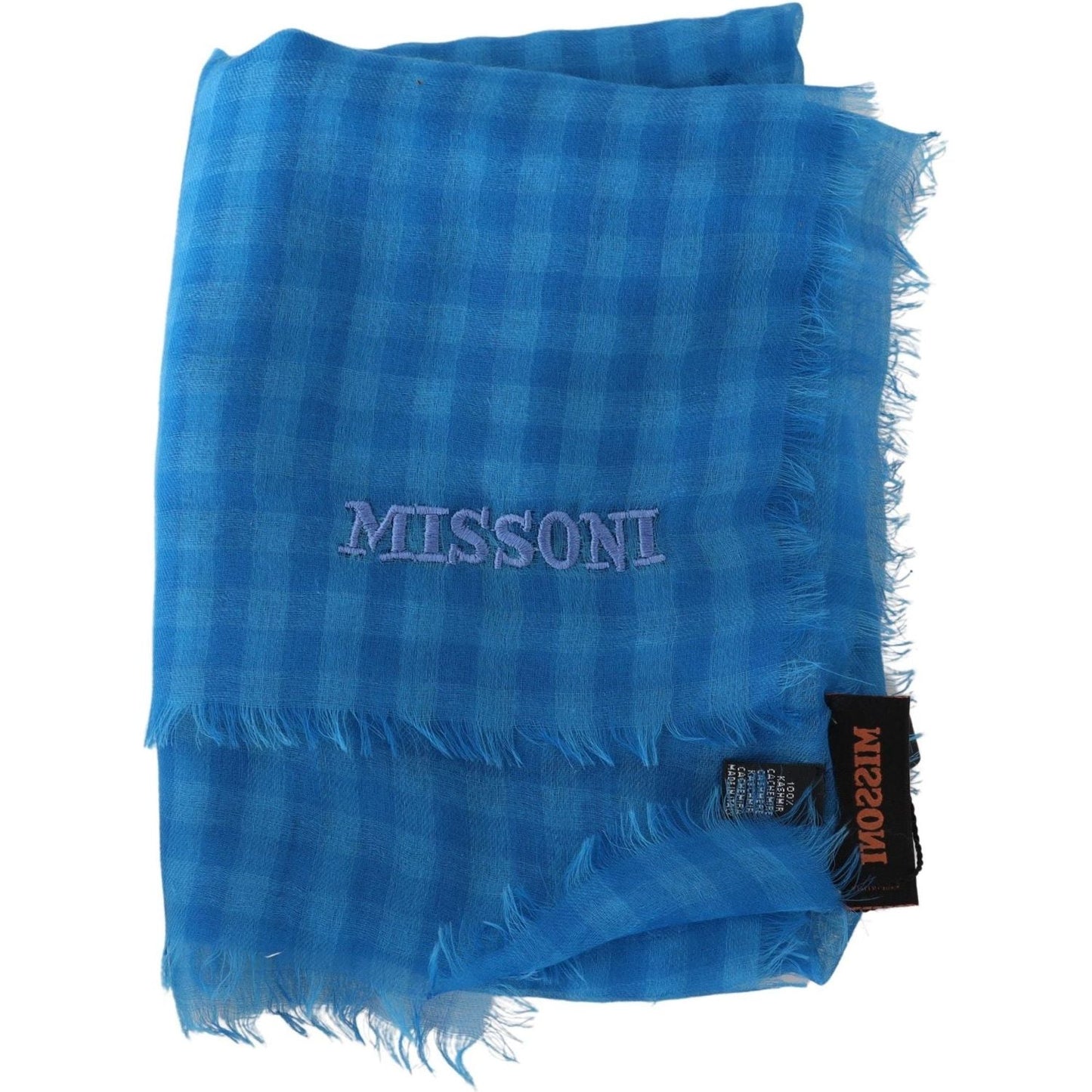 Missoni Chic Checkered Cashmere Scarf blue-checkered-cashmere-unisex-wrap-fringes-scarf