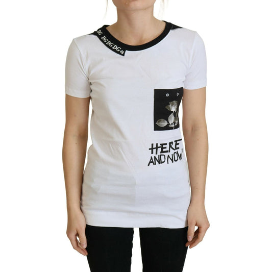 Dolce & Gabbana Chic Monochrome 'Here and Now' Cotton Tee white-cotton-t-shirt-crewneck-t-shirt