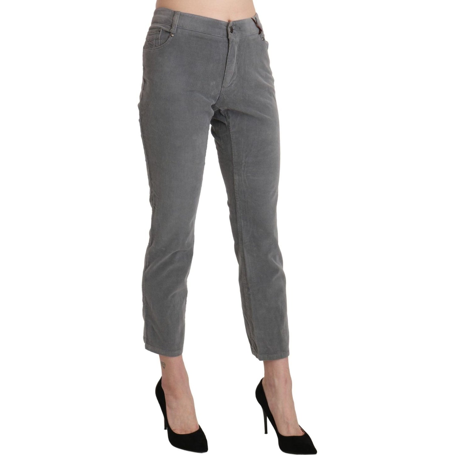 Ermanno Scervino Chic Gray Mid Waist Cropped Trousers gray-cropped-cotton-stretch-trouser-pants