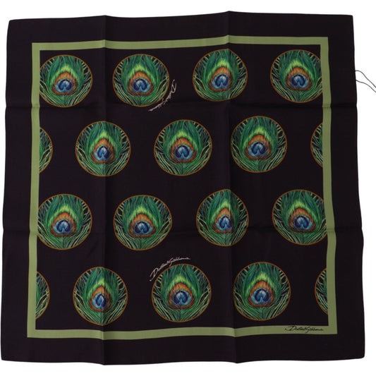 Dolce & Gabbana Elegant Silk Square Scarf Wrap black-peacock-feather-dg-printed-square-handkerchief-scarf