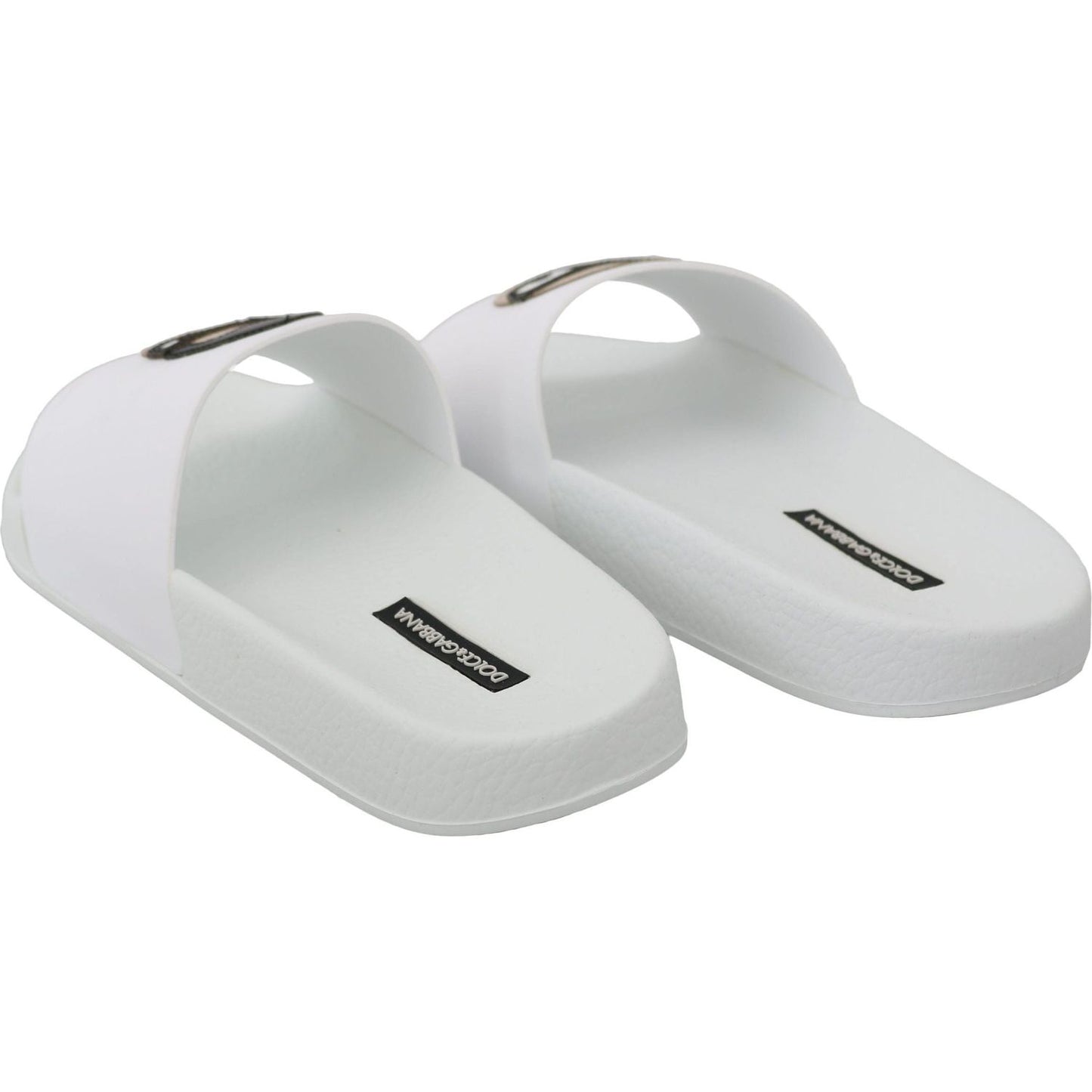 Dolce & Gabbana Chic White Slide Sandals - Luxury Summer Footwear white-leather-dgfamily-slides-shoes-sandals