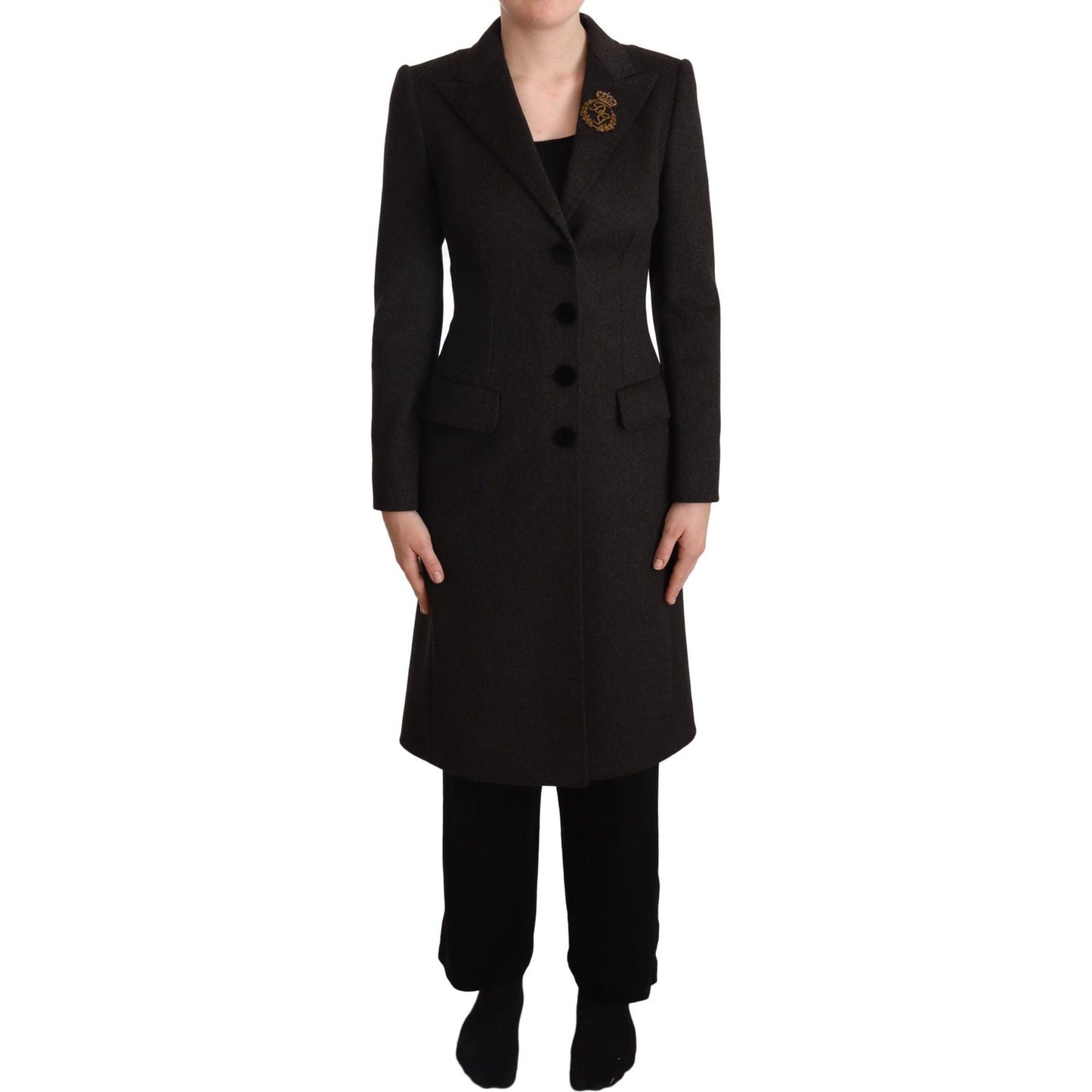Dolce & Gabbana Elegant Wool-Cashmere Blend Coat in Black Gray gray-wool-cashmere-coat-crest-applique-jacket IMG_1300-scaled-786c3c48-201.jpg