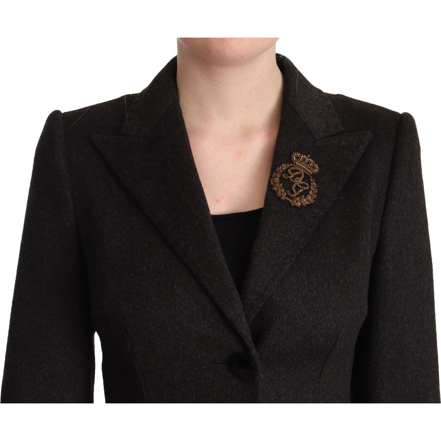 Dolce & Gabbana Elegant Wool-Cashmere Blend Coat in Black Gray gray-wool-cashmere-coat-crest-applique-jacket IMG_1303-scaled-f0c0d4cb-4f7.jpg