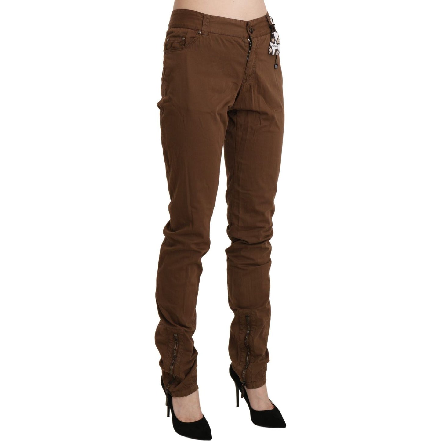 Ermanno Scervino Chic High Waist Skinny Cotton Trousers brown-high-waist-skinny-trouser-cotton-pants