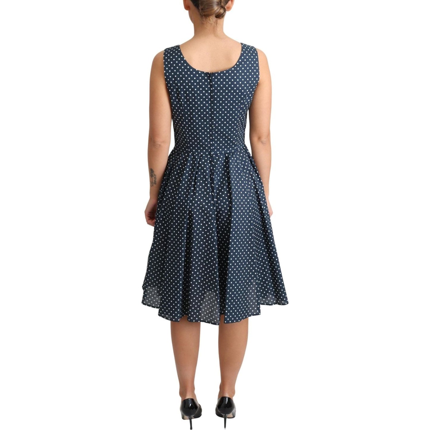 Dolce & Gabbana Polka Dot Sleeveless A-Line Dress blue-dotted-cotton-a-line-gown-dress-2
