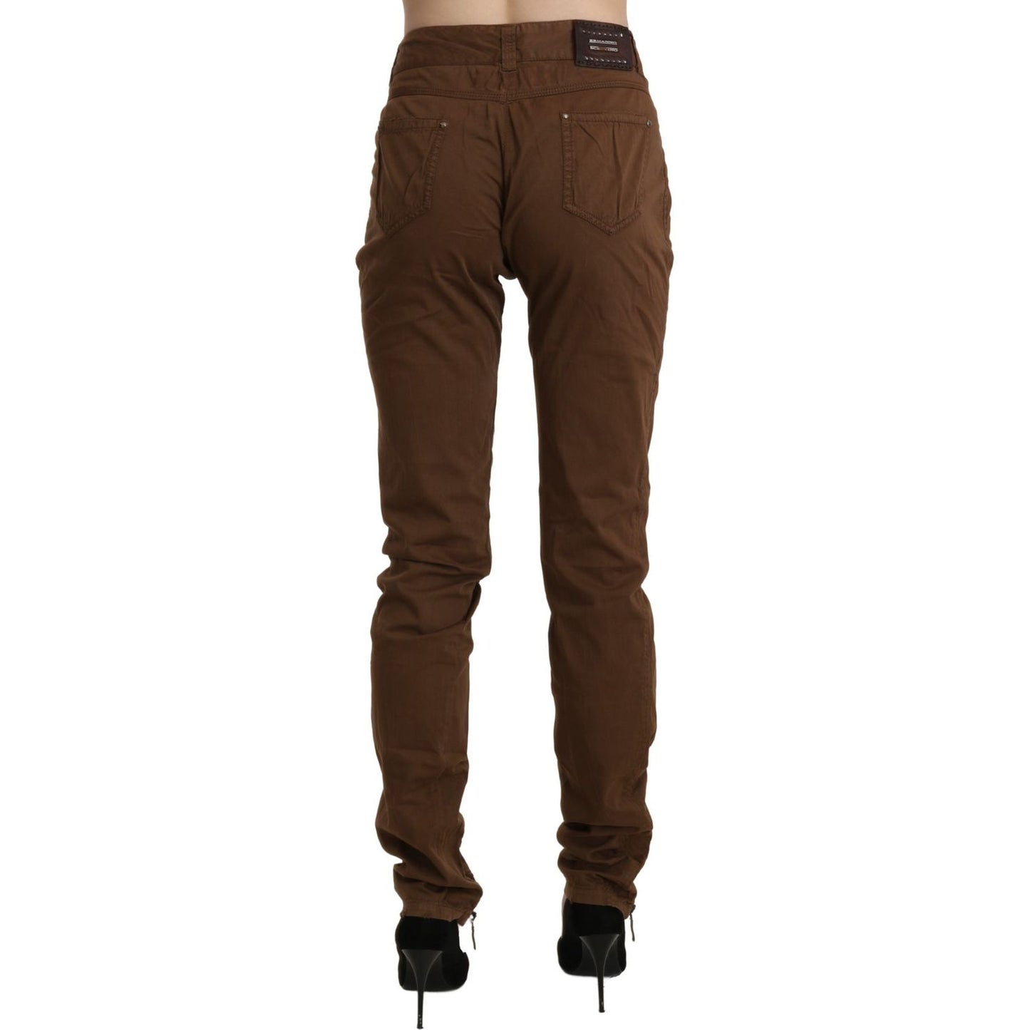 Ermanno Scervino Chic High Waist Skinny Cotton Trousers brown-high-waist-skinny-trouser-cotton-pants