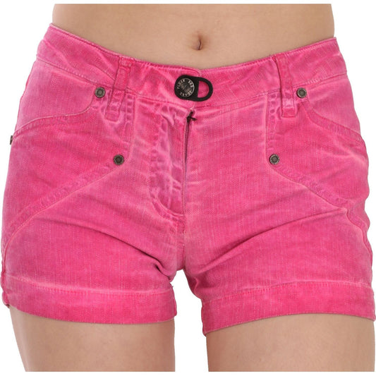 PLEIN SUD Chic Pink Mid Waist Mini Shorts pink-mid-waist-cotton-denim-mini-shorts IMG_1337.jpg
