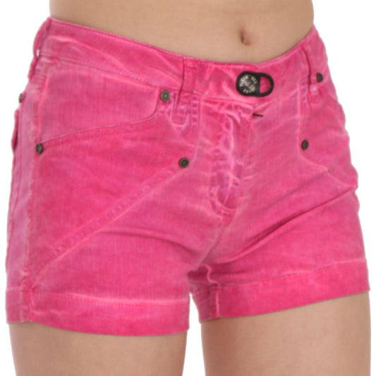 PLEIN SUD Chic Pink Mid Waist Mini Shorts pink-mid-waist-cotton-denim-mini-shorts IMG_1338.jpg