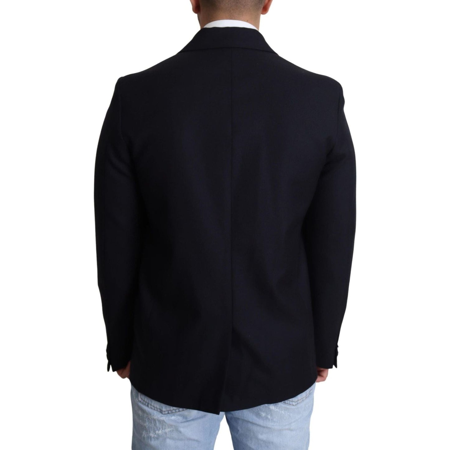 Dolce & Gabbana Elegant Dark Blue Virgin Wool Men's Coat dark-blue-wool-single-breasted-coat-jacket
